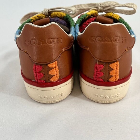 Coach Lowline Low Top Sneaker Size 6 With Rainbow Crochet Brown Leather - Picture 3 of 15